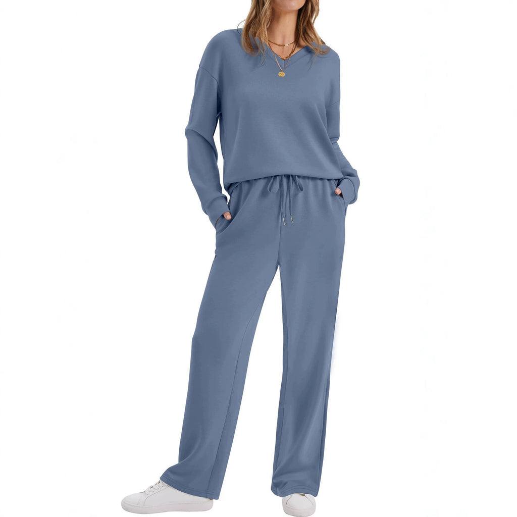 Womens Long-Sleeve Drawstring Casual Pants Set by Ricaloux