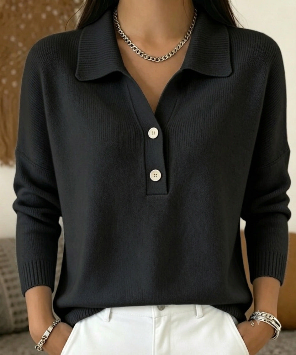 Womens Knitted Sweater With Turn-Down Collar, Casual Knit Top – Premium 0 | RICALOUX