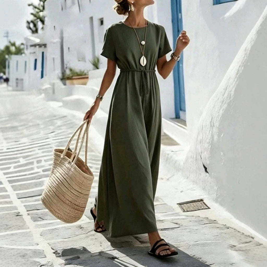 Womens Short-Sleeve Belted Resort Dress by Ricaloux