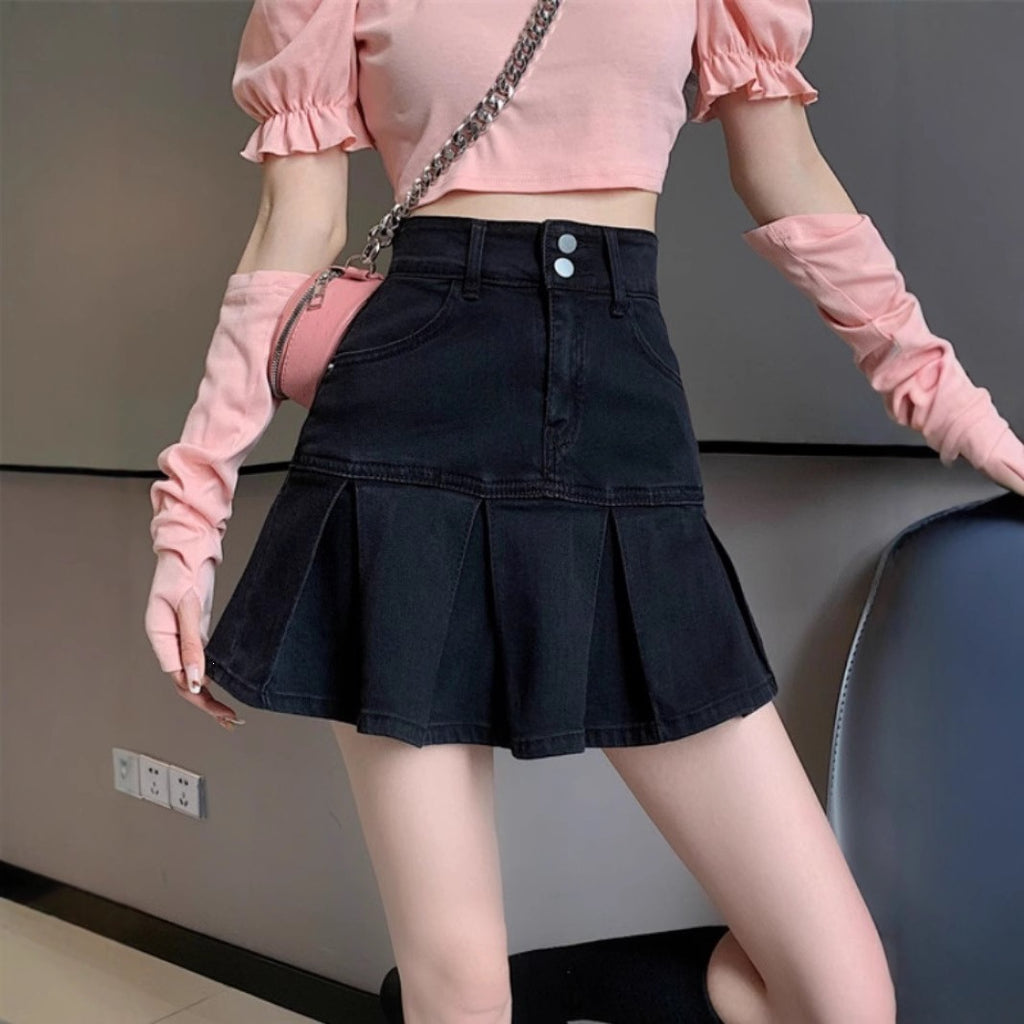 Retro High Waist Denim Skirt For Women by Ricaloux