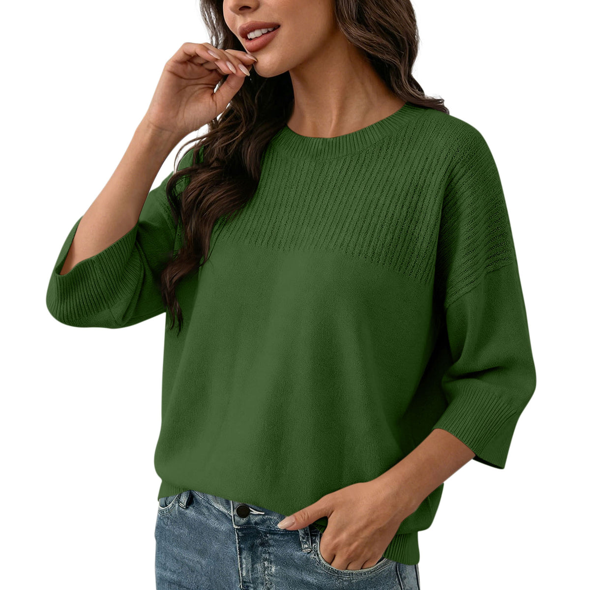 Round Neck Seven Quarter Sleeve Knitted Sweater For Women, Loose Fit And Slim Fit, Slim Fit Pullover Top – Premium 4 | RICALOUX