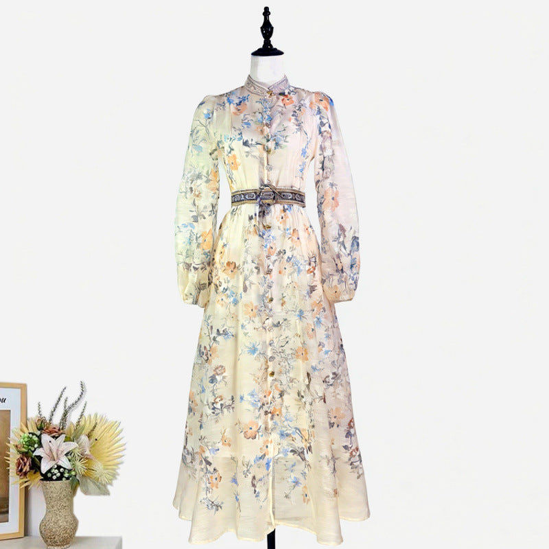Stand-collar Single-breasted Dress With Puff Sleeves A Fitted Waist – Premium 0 | RICALOUX