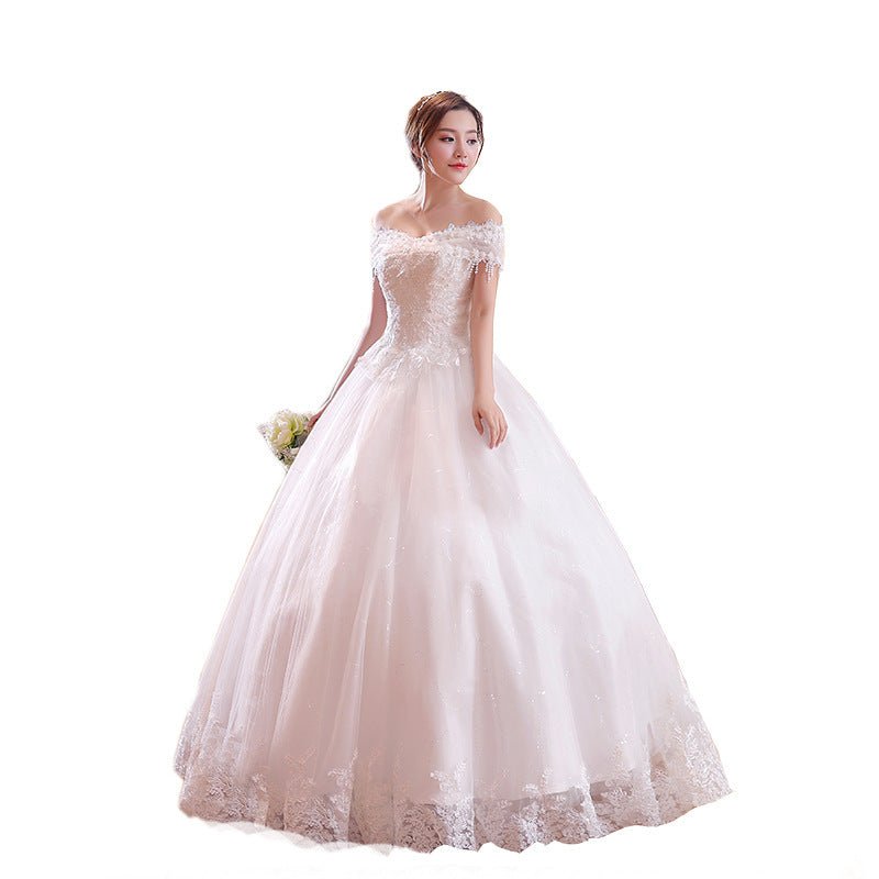 Shoulder-to-shoulder Wedding Dress Bridal Lace Plus Size Thin Shoulder Wedding Dress - RICALOUX