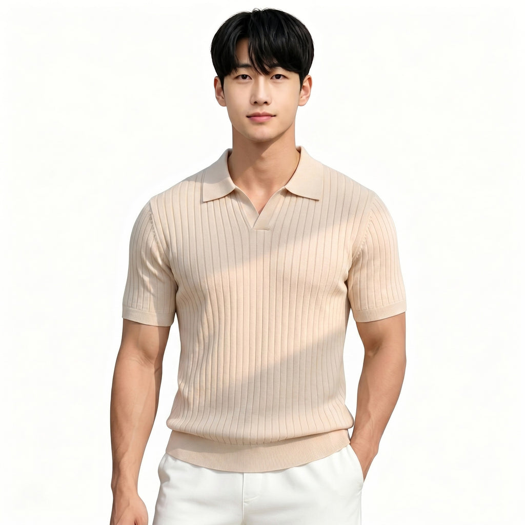 Notch-collar Striped Half-zip Knit T-shirt – Premium 0 | RICALOUX