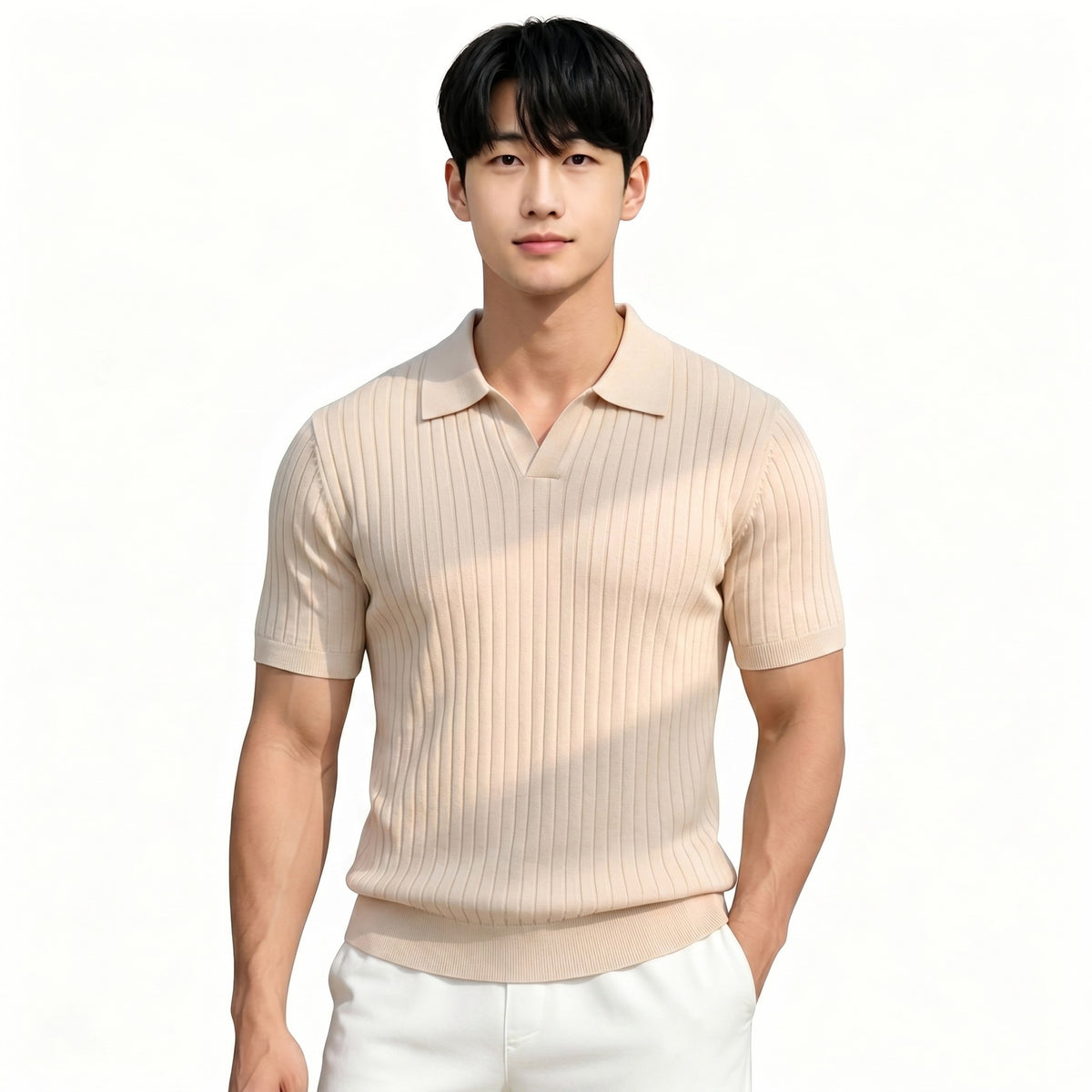 Notch-collar Striped Half-zip Knit T-shirt – Premium 0 | RICALOUX