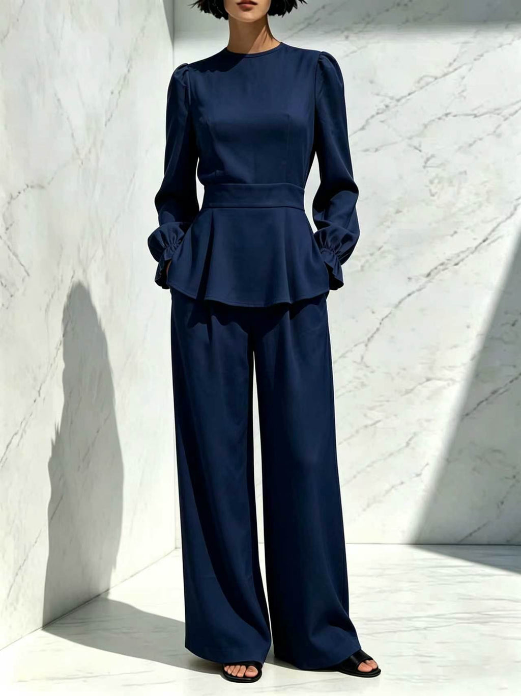 Fitted Waist Long-sleeve Pants Set by Ricaloux