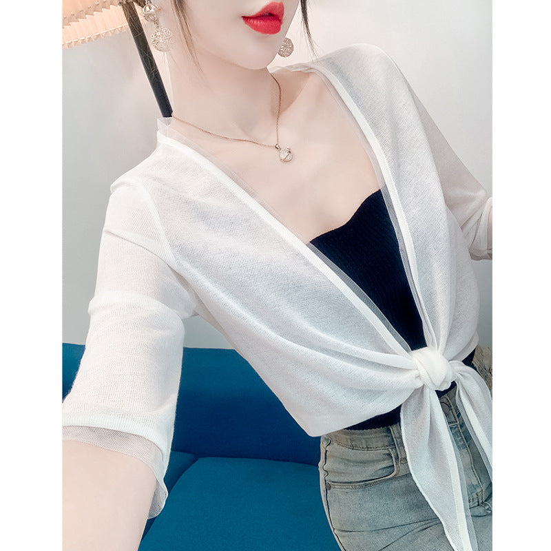 Lightweight Shawl With A Sophisticated Knit Cardigan by Ricaloux