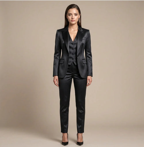 Classic Solid-color Satin Three-piece Set-vest&blazer& Straight-leg Trousers – Premium 4 | RICALOUX