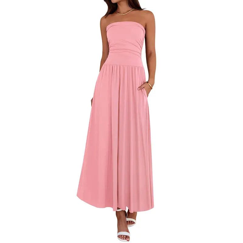 Vintage-tinged Pleated Patchwork Strapless Evening Dress by Ricaloux