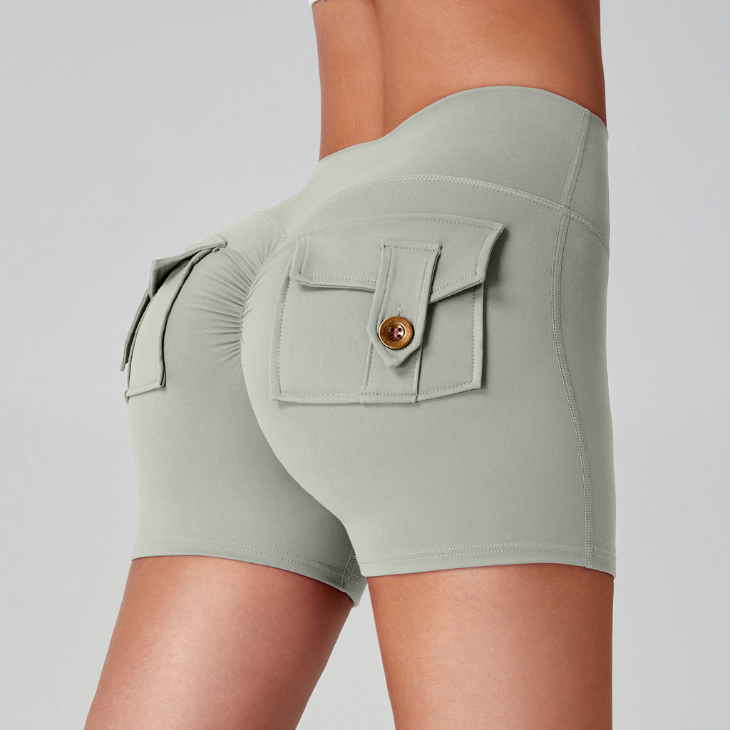 Women's High-Waisted Cargo Yoga Shorts With Pocket, Peach Hip Design Bare-Skin Feel, High Elastic, Quick-Dry Running & Fitness Pants by Ricaloux