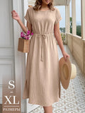 Womens Casual Loose-fitting Round-neck Dress by Ricaloux