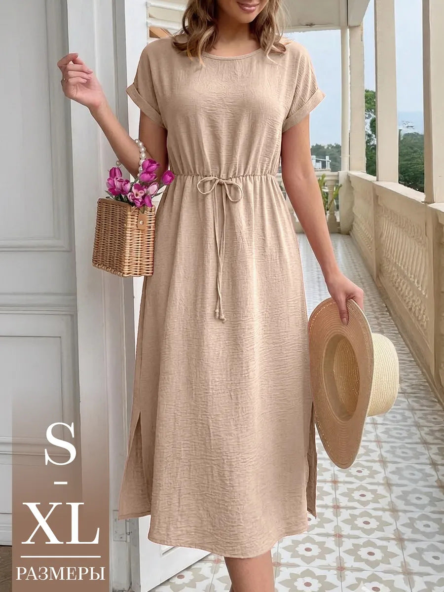 Womens Casual Loose-fitting Round-neck Dress by Ricaloux