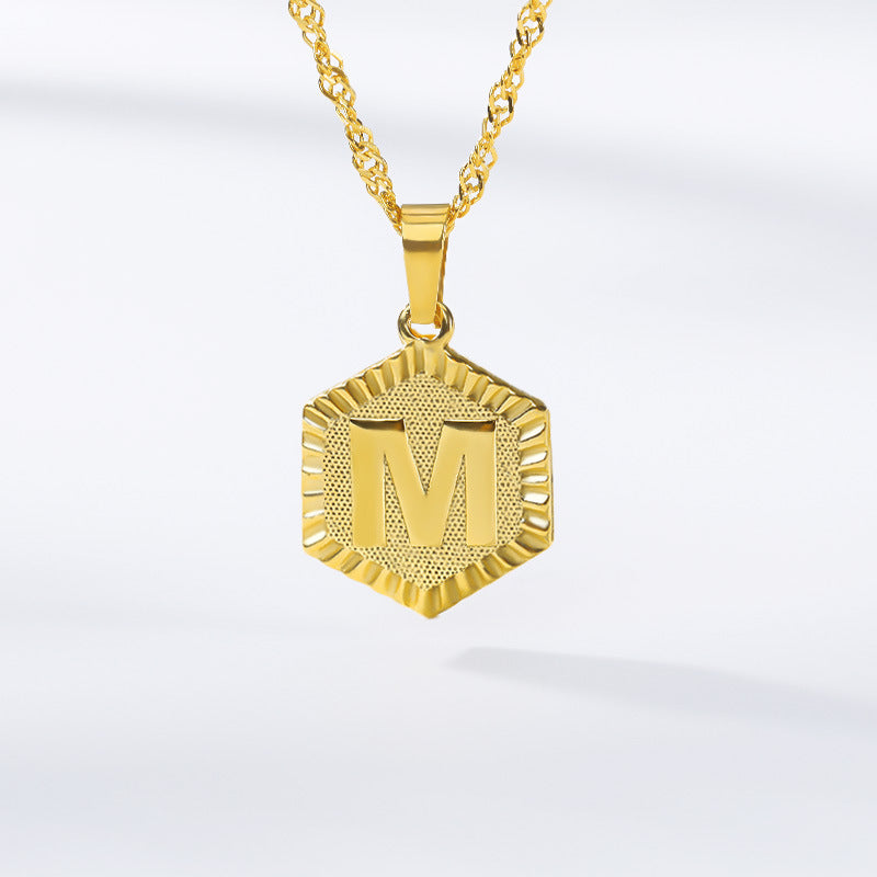 Initial Letter Hexagon Pendant Necklace For Women Jewelry – Premium 4 | RICALOUX