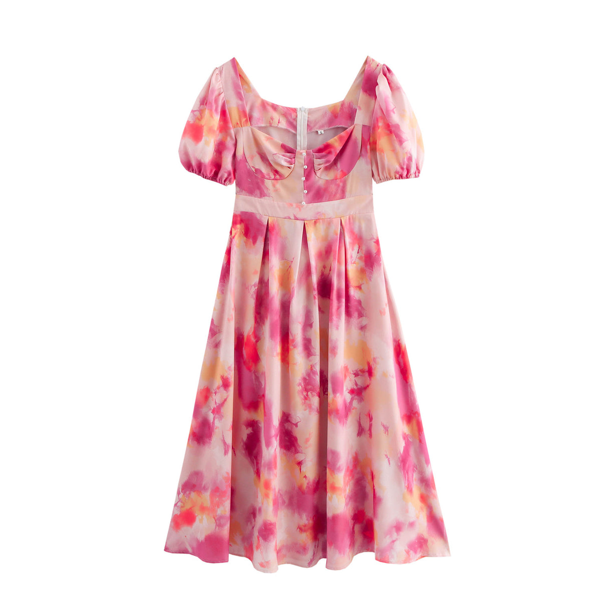 Fitted-waist Square-neck Long Dress With Bubble Sleeves by Ricaloux