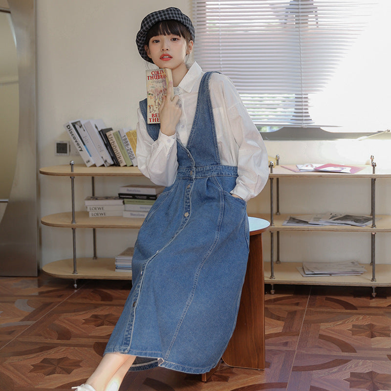 Salty-style Suspender Dress Womens Japanese-style Versatile And Relaxed Preppy Look by Ricaloux