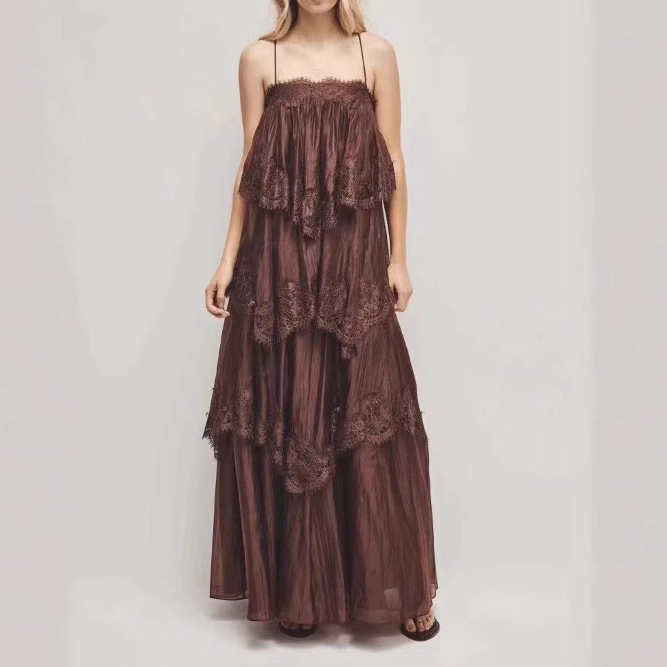 Women's Vintage Lace Ombre Strap Maxi Dress by Ricaloux