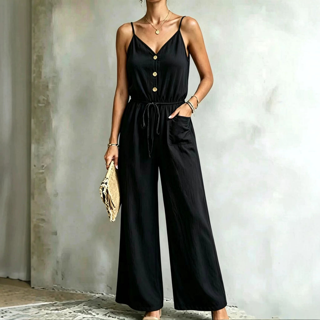 Womens Solid-color Casual Belted Strap Jumpsuit by Ricaloux