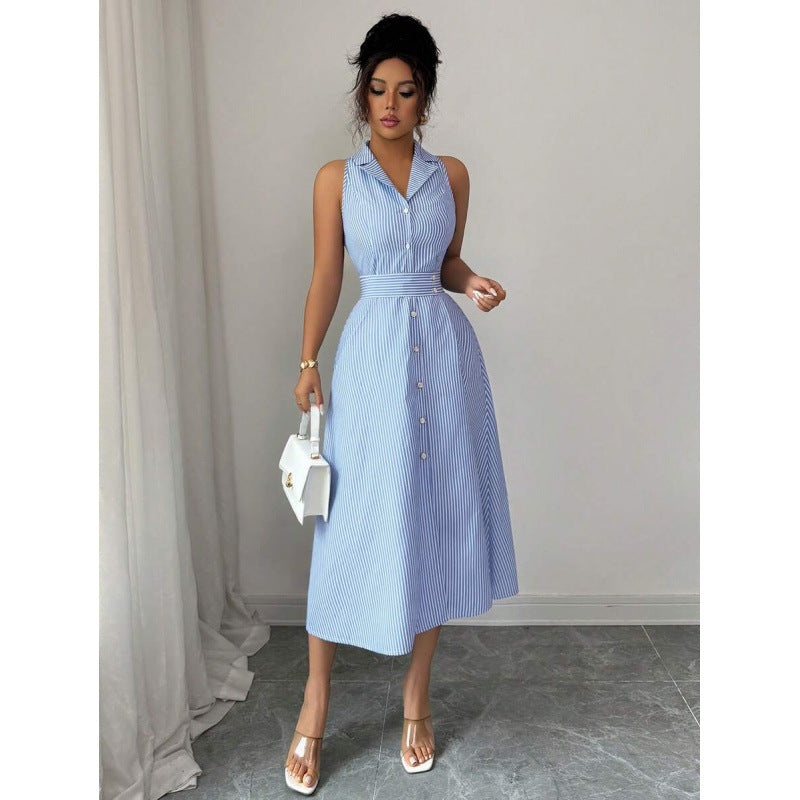 Elegant And Refined Casual Striped Dress For Women by Ricaloux