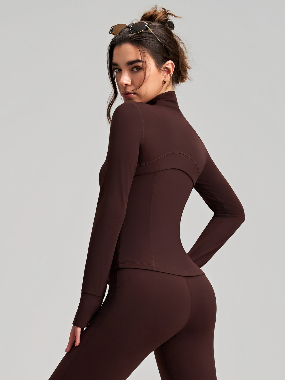 New Women's Slim-Fit Sports Jacket, Long-Sleeve Yoga Top With Finger Cuffs, Stand Collar Premium Yoga Wear by Ricaloux
