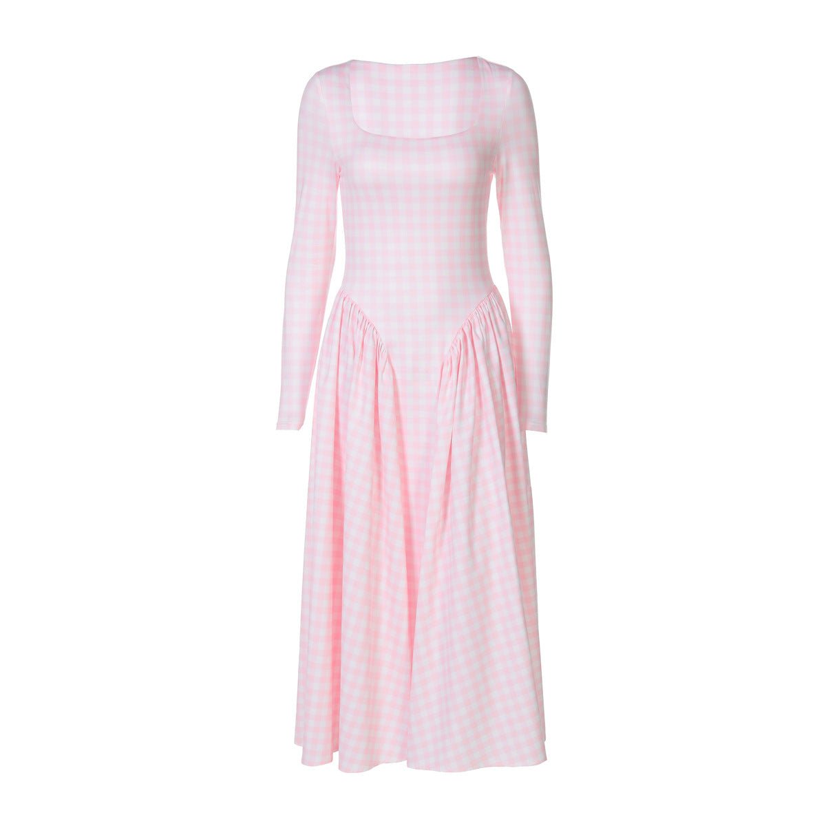 Sexy Tartan Skirt Fashion High Waist Big Swing Long Sleeve Dress - RICALOUX