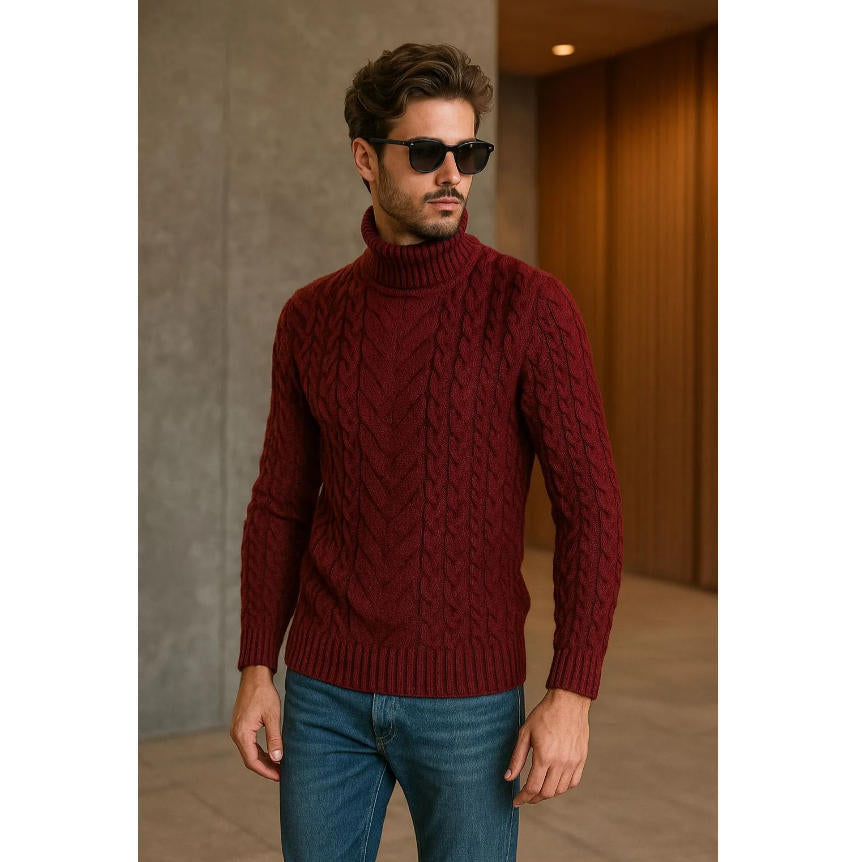 Mens Turtleneck Cable-Knit Sweater In Plus Sizes by Ricaloux