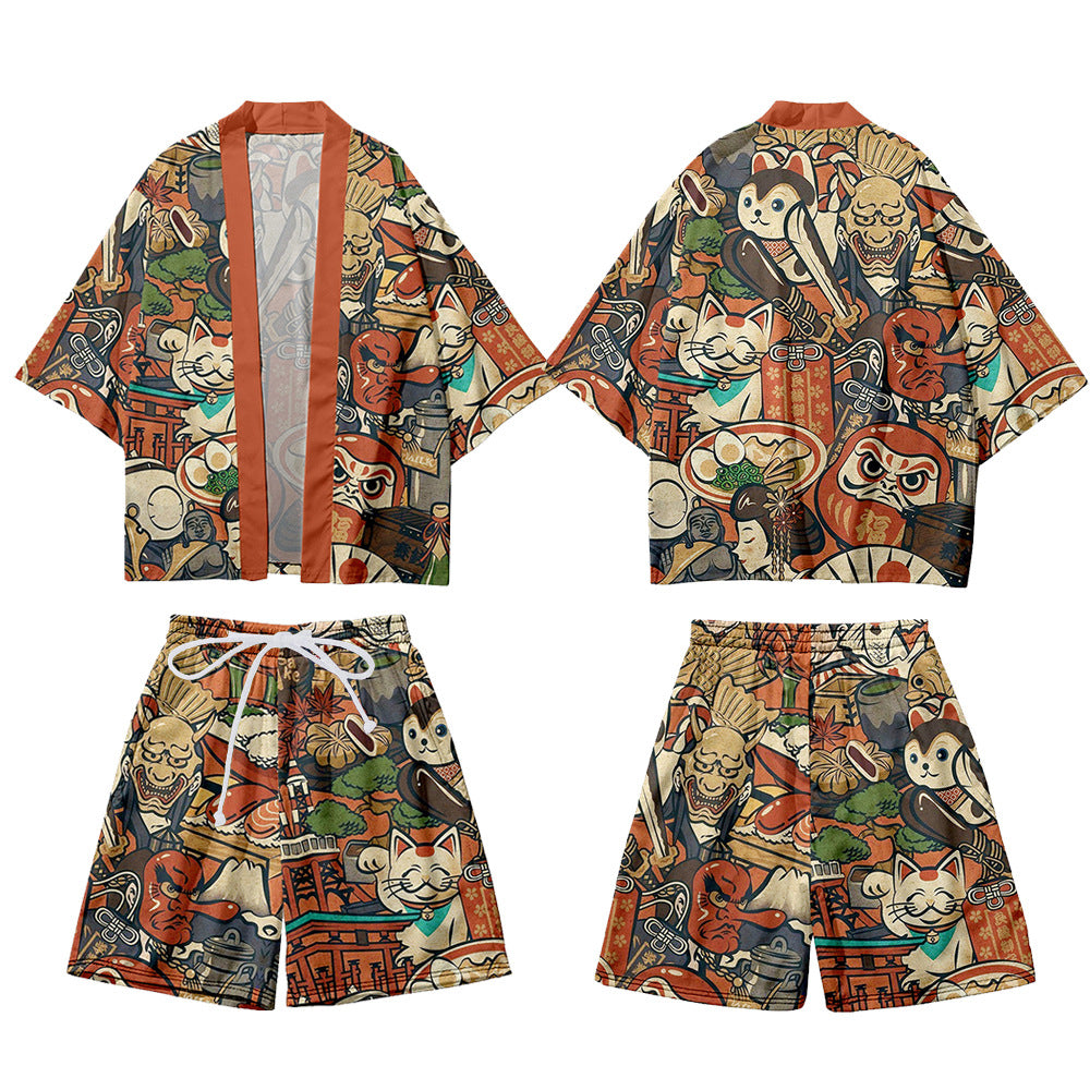 Printed Casual Kimono-style Mid-sleeve Wrap For Couple Outfits – Premium 0 | RICALOUX