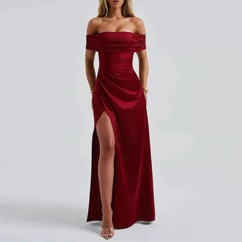 Elegant Waist-cinching Slim-fit Solid-color Long Dress – Premium 0 | RICALOUX