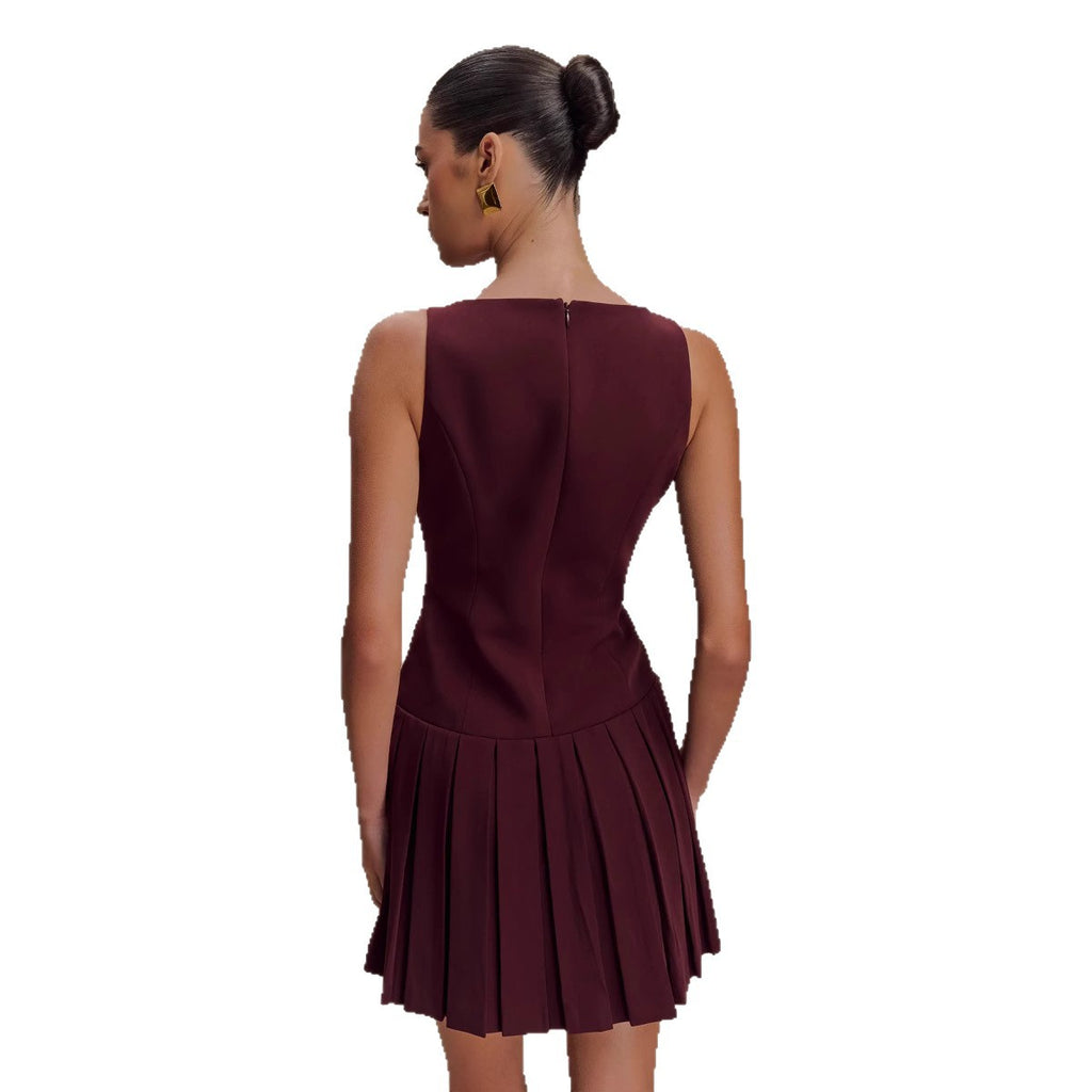 Womens Elegant Sleeveless Pleated Dress by Ricaloux