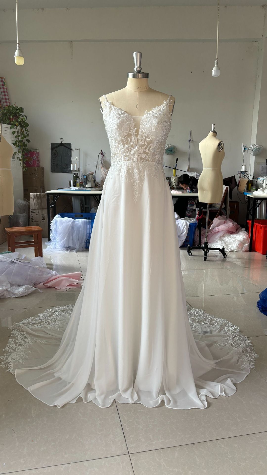 Strap Fishtail Wedding Dress Bridal Slim Satin Lace Dress - RICALOUX