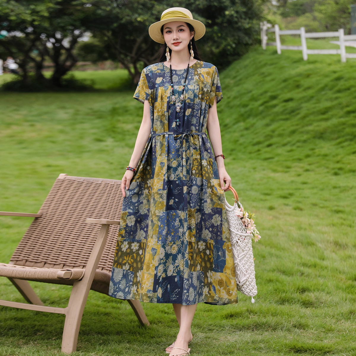 New Elegant Cotton Silk Dress For Middle Aged And Senior Women by Ricaloux