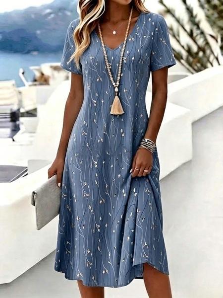 3D-printed V-neck Short-sleeve Elegant Dress by Ricaloux