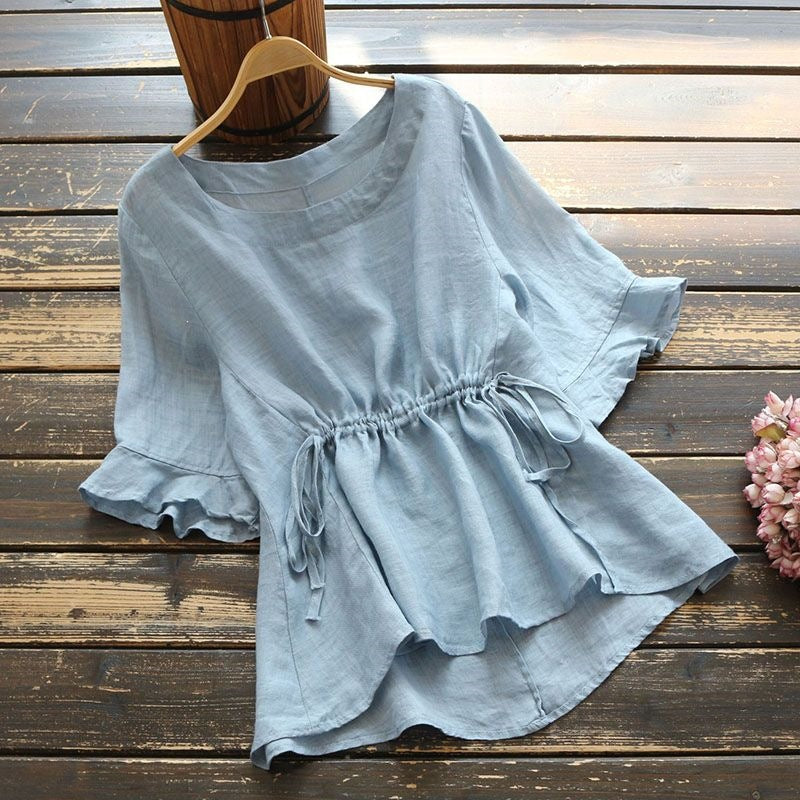 Versatile Loose-fit Pleated-waist Short-sleeve Shirt – Premium 0 | RICALOUX