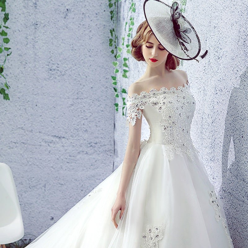 Wedding Dress Bride One-shoulder Trailing French Veil Hepburn Female - RICALOUX