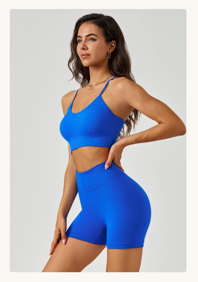Cross-Back Yoga Sports Bra High-Waisted Tummy Control Peach Butt Yoga Tank Top Set by Ricaloux