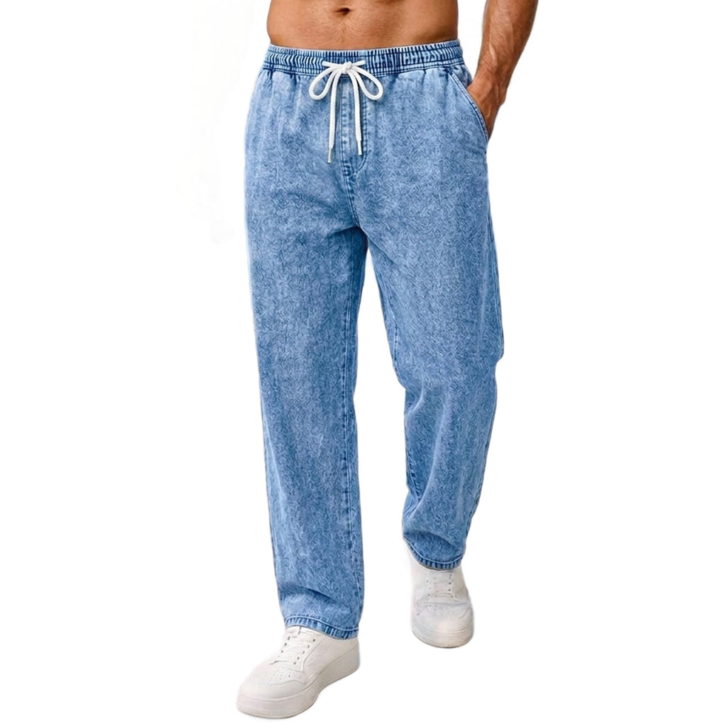 Mens Relaxed-fit Straight-leg Casual Drawstring Jeans by Ricaloux