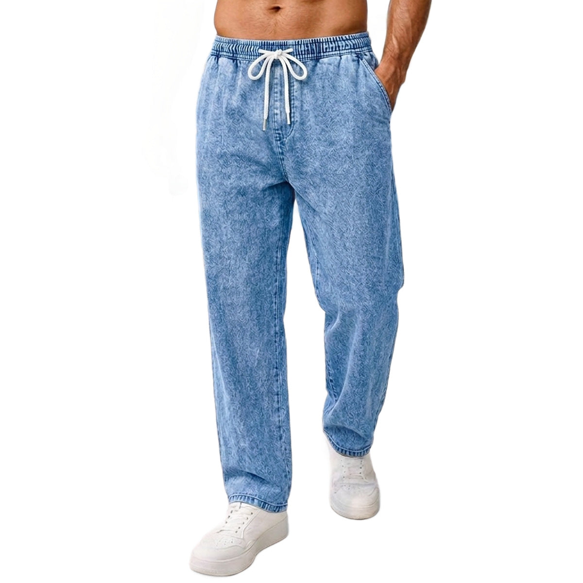 Mens Relaxed-fit Straight-leg Casual Drawstring Jeans by Ricaloux