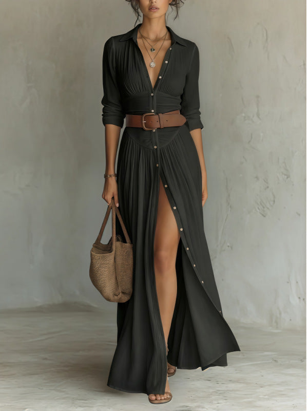Womens Casual And Versatile V-neck Long Split Dress by Ricaloux