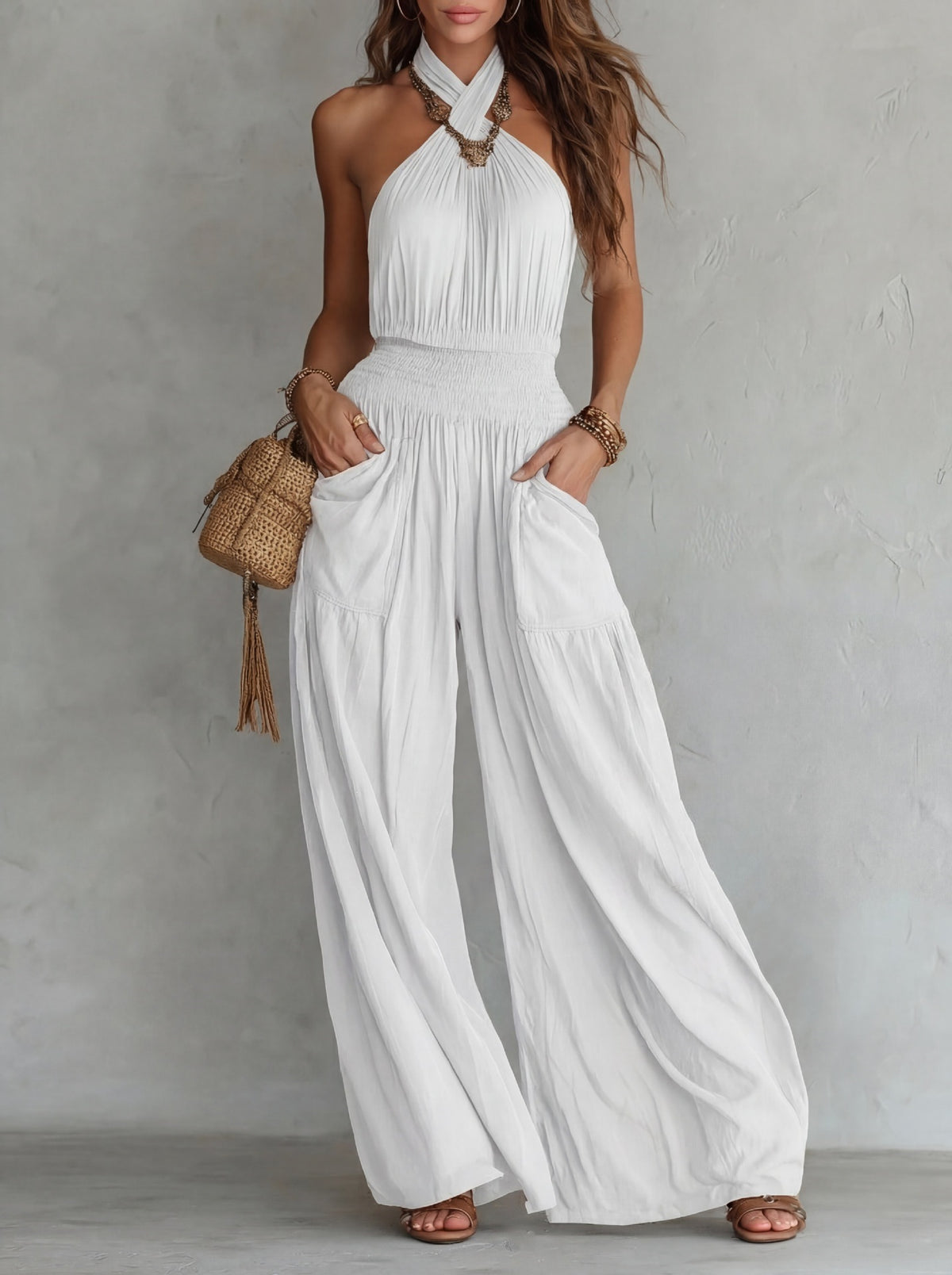 Womens Slim-fit Backless Sleeveless Wide-leg Jumpsuit – Premium 0 | RICALOUX