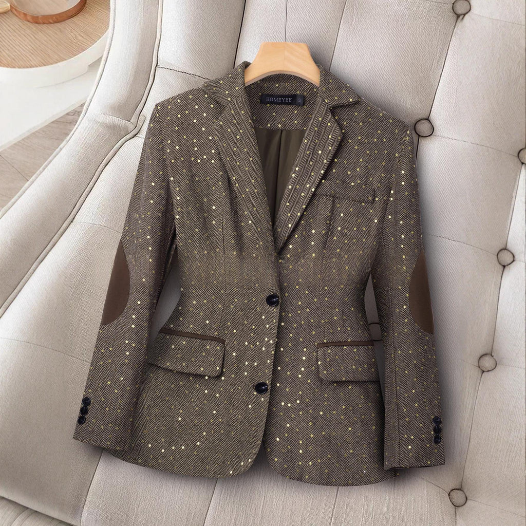 Womens Long-Sleeve Color-Block Suit With Spring And Autumn Geometric Patterns by Ricaloux