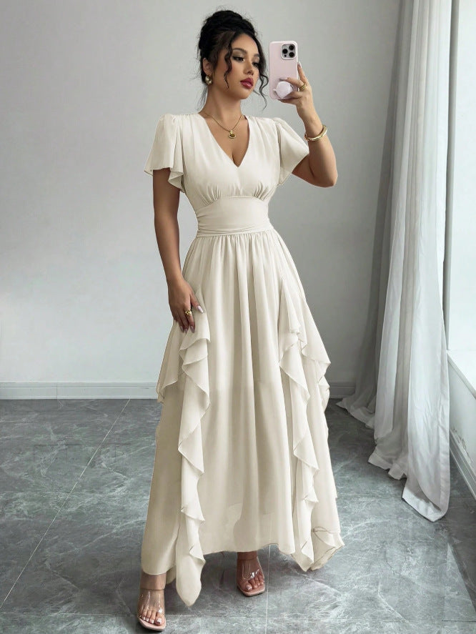 Womens Fashionable V-Neck Slim-Fit Long Dress by Ricaloux