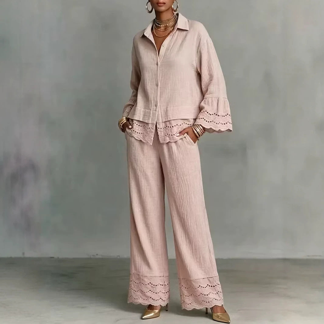 Womens Hollow-Out Embroidered Cotton-Linen Set – Premium 0 | RICALOUX
