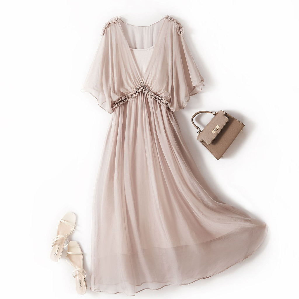 Womens Solid-color Simple And Elegant Silk Dress – Premium 0 | RICALOUX