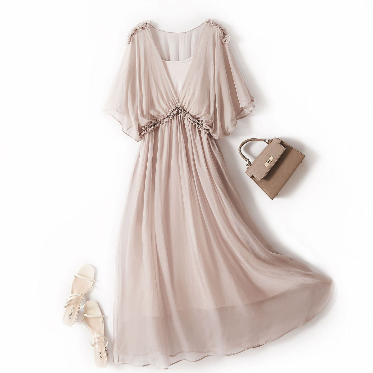 Womens Solid-color Simple And Elegant Silk Dress – Premium 0 | RICALOUX