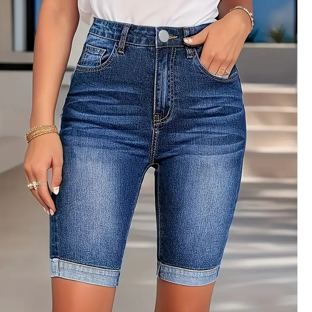 Summer Straight-leg Cropped Capris With Rolled Hems Versatile Shorts For Chic Girls by Ricaloux