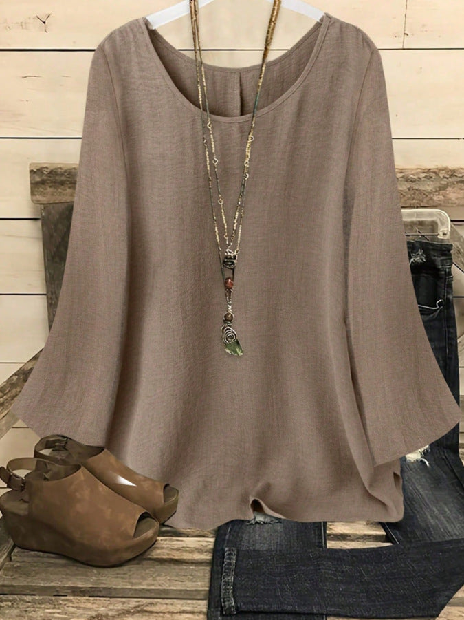 Womens Loose-fitting Long-sleeve Crew-neck Top by Ricaloux