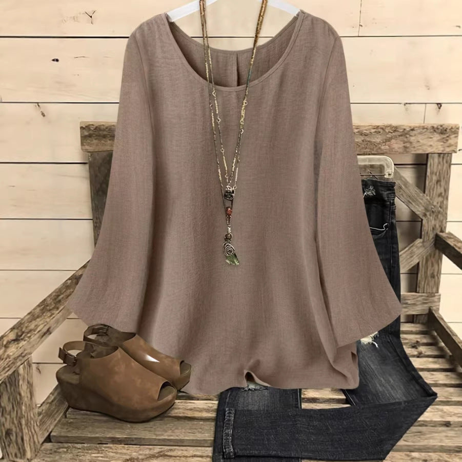 Womens Loose-fitting Long-sleeve Crew-neck Top by Ricaloux