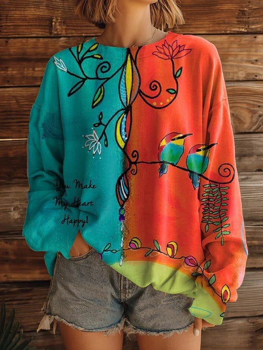Womens Fashionable, Versatile Printed Crew-neck Sweatshirt – Premium 0 | RICALOUX
