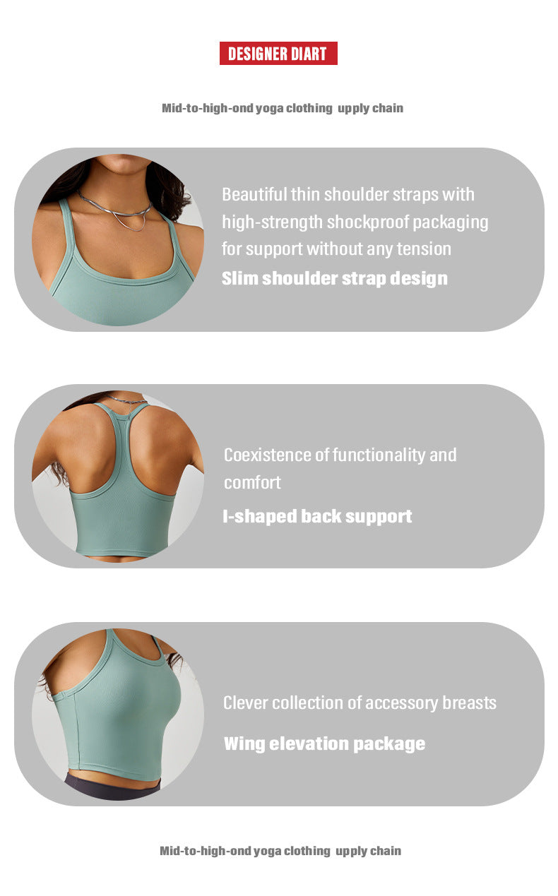 Women's Sports Bra With Thin Shoulder Straps, Integrated Chest Pads, Racerback Camisole Fitness Tank Top by Ricaloux
