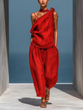 Dropped-shoulder Top And Loose-fitting Wide-leg Pants Set by Ricaloux