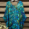 Ethnic-style Printed Loose-fitting Irregular Plus-size Batwing Top by Ricaloux